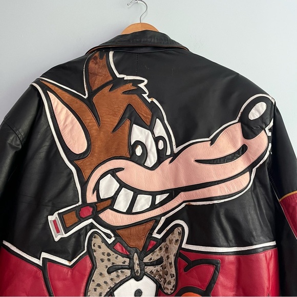 Vintage 90’s Leather Bomber “Big Bad Wolf” Size Medium - Picture 3 of 16